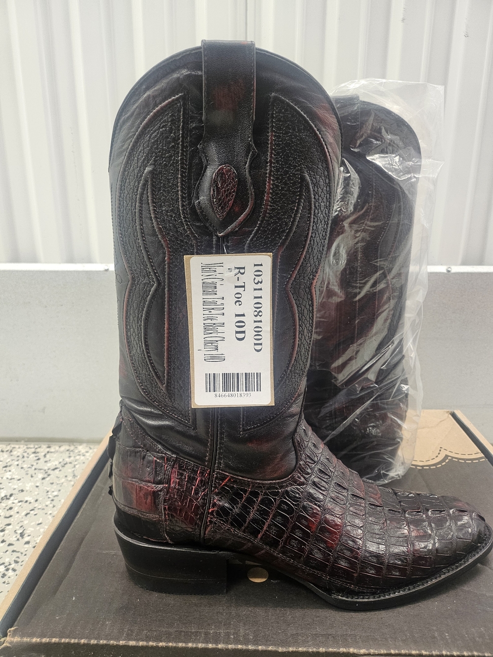 Ferrini Men's Caiman Black Cherry Croc-Embossed Western Cowboy Boots 10 D.